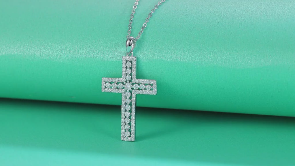 Sanctuary Moissanite Cross Necklace in Sterling Silver — video