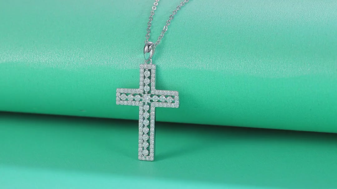 Sanctuary Moissanite Cross Necklace in Sterling Silver — video