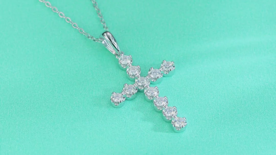 Vigil Moissanite Cross Necklace in Sterling Silver — video