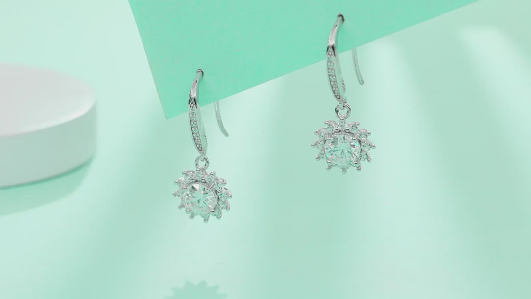 Helia 0.5 Carat Moissanite Starburst Drop Earrings in Sterling Silver — video