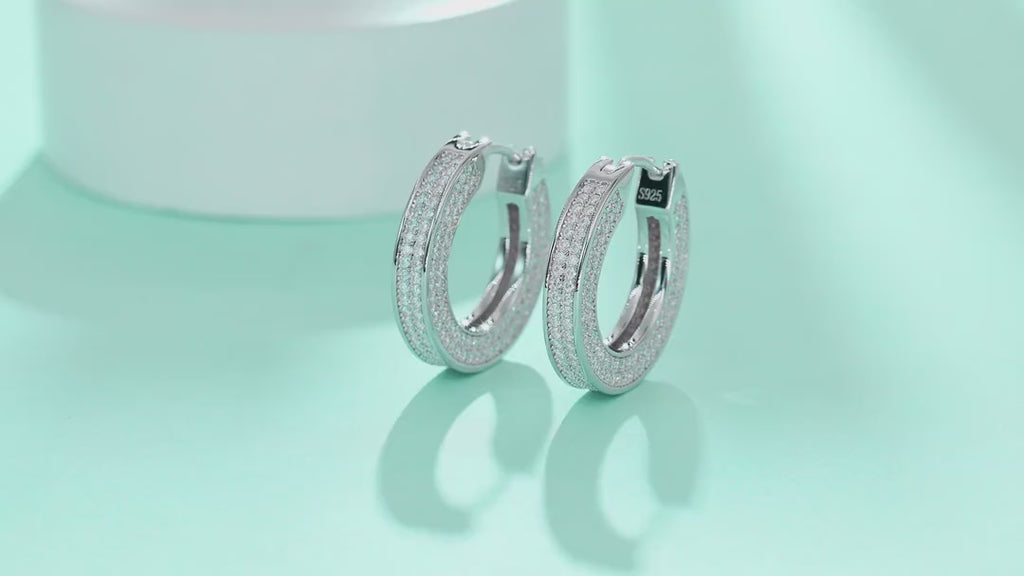 Double Moissanite Huggie Hoop Earrings in Sterling Silver — video