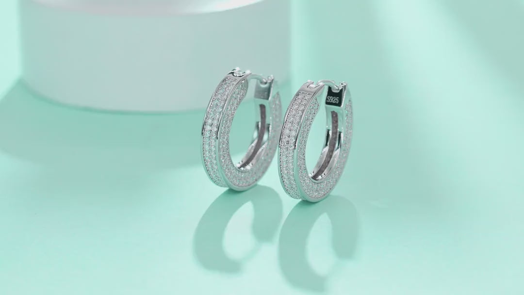 Double Moissanite Huggie Hoop Earrings in Sterling Silver — video