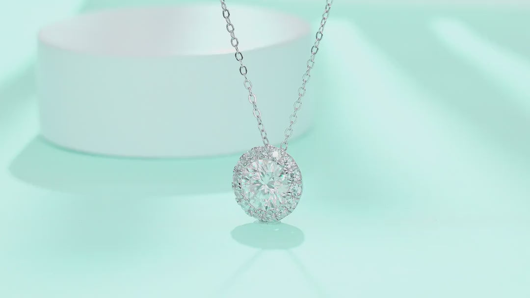 Starlit 2 Carat Moissanite Halo Pendant Necklace in Sterling Silver — video