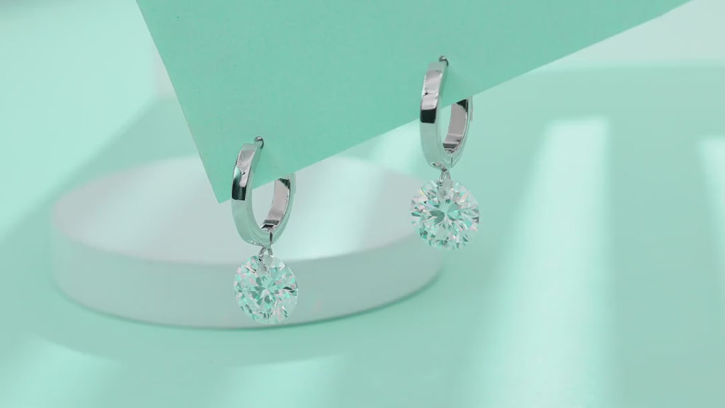 Dangle Moissanite Drop Huggie Hoop Earrings in Sterling Silver — video