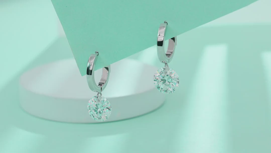Dangle Moissanite Drop Huggie Hoop Earrings in Sterling Silver — video