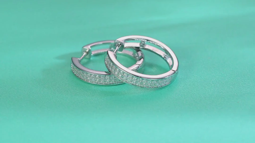 Banded Moissanite Huggie Hoop Earrings in Sterling Silver — video