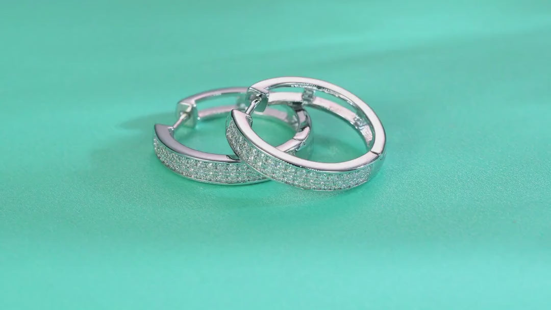 Banded Moissanite Huggie Hoop Earrings in Sterling Silver — video