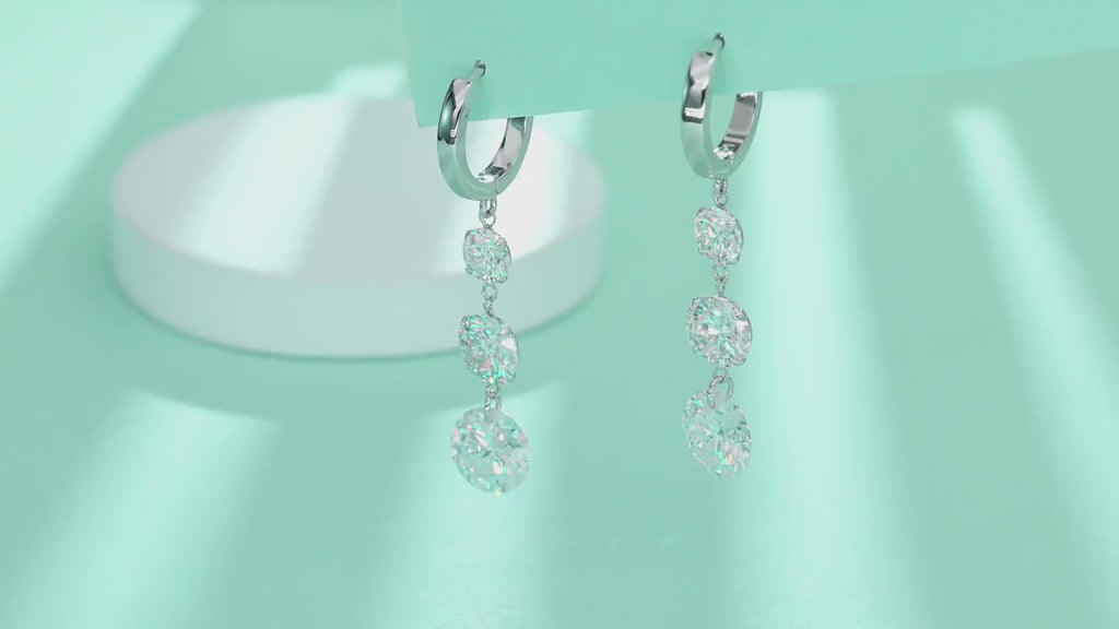 Triplet Moissanite Three-Stone Drop Earrings in Sterling Silver — video