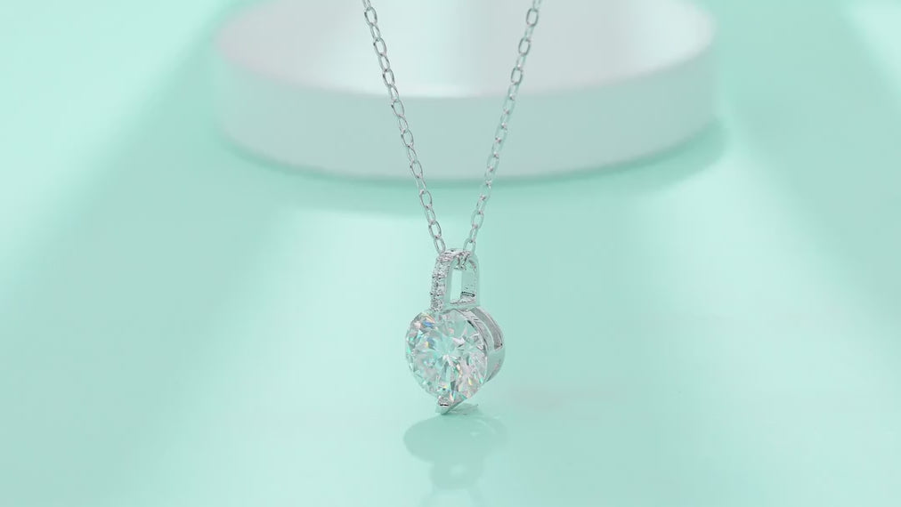 Everglow 2 Carat Moissanite Solitaire Pendant Necklace in Sterling Silver — video