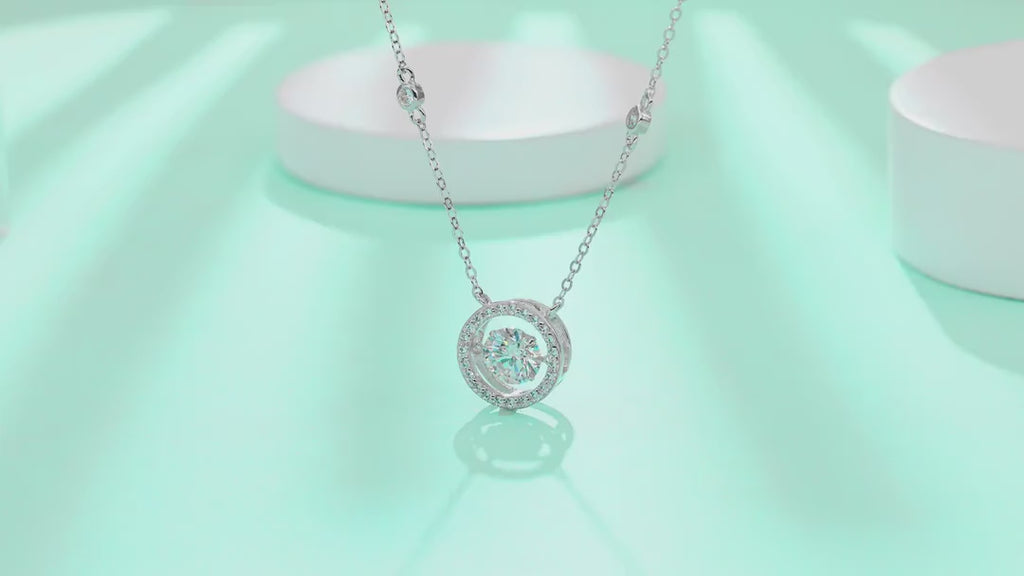 Mobius 1 Carat Moissanite Halo Pendant Necklace in Sterling Silver — video