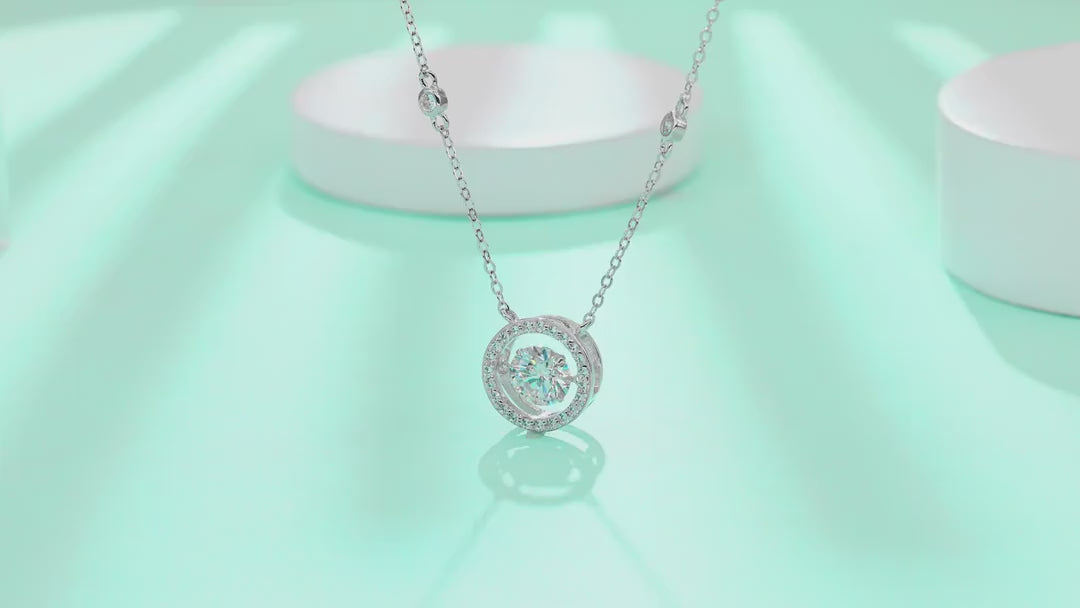 Mobius 1 Carat Moissanite Halo Pendant Necklace in Sterling Silver — video