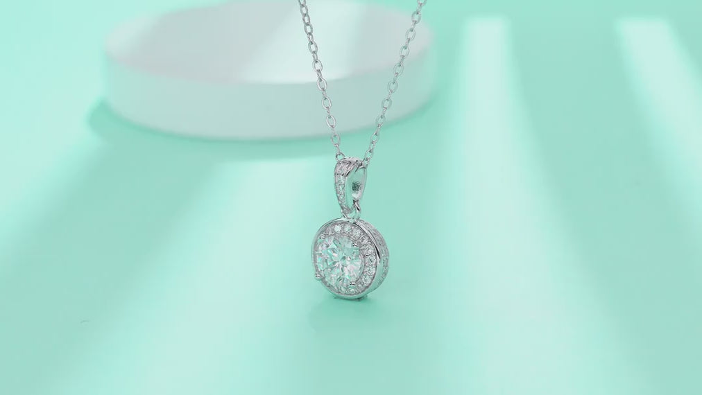 Nocturne 1 Carat Moissanite Halo Pendant Necklace in Sterling Silver — video