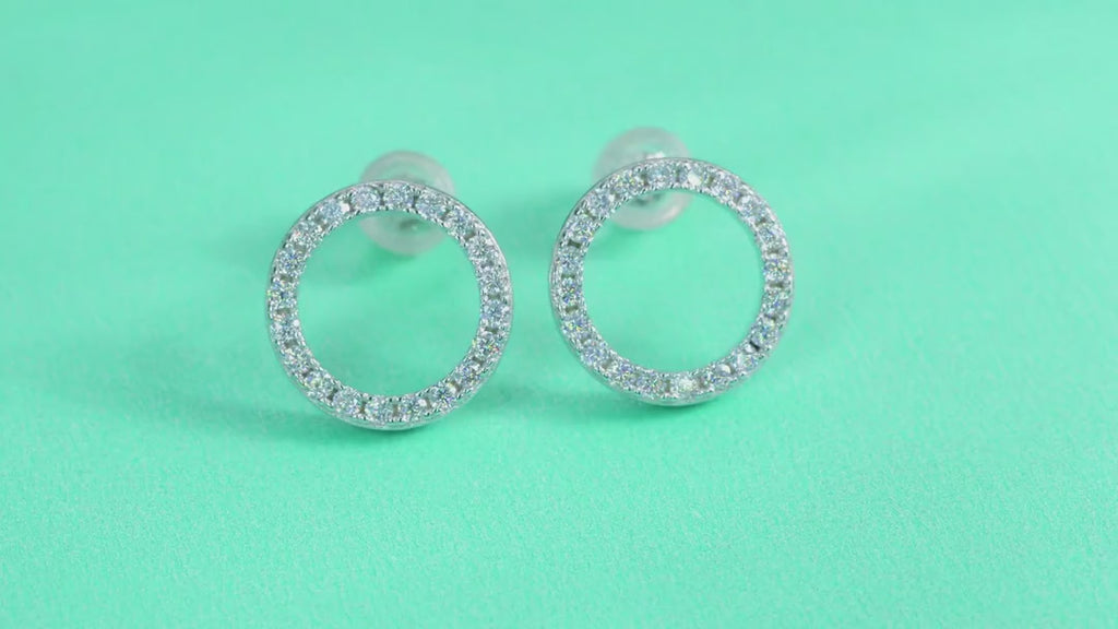 Quest Moissanite Circle Stud Earrings in Sterling Silver — video