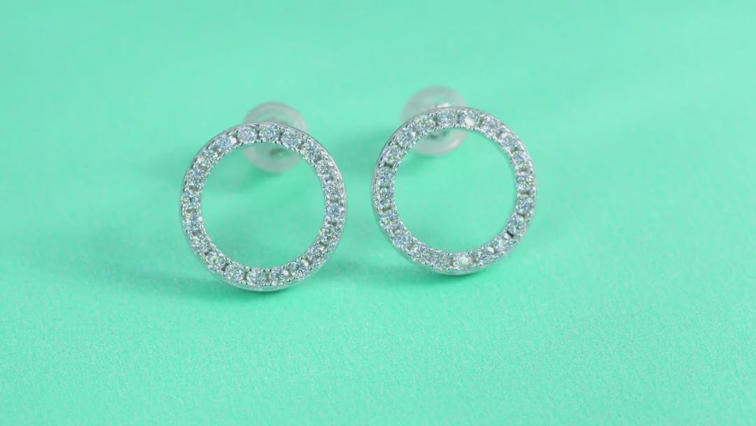 Quest Moissanite Circle Stud Earrings in Sterling Silver — video