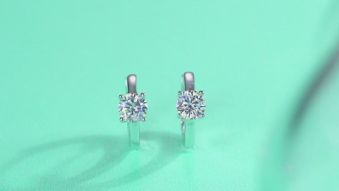 Voyage 0.5 Carat Moissanite Solitaire Hoop Earrings in Sterling Silver — video