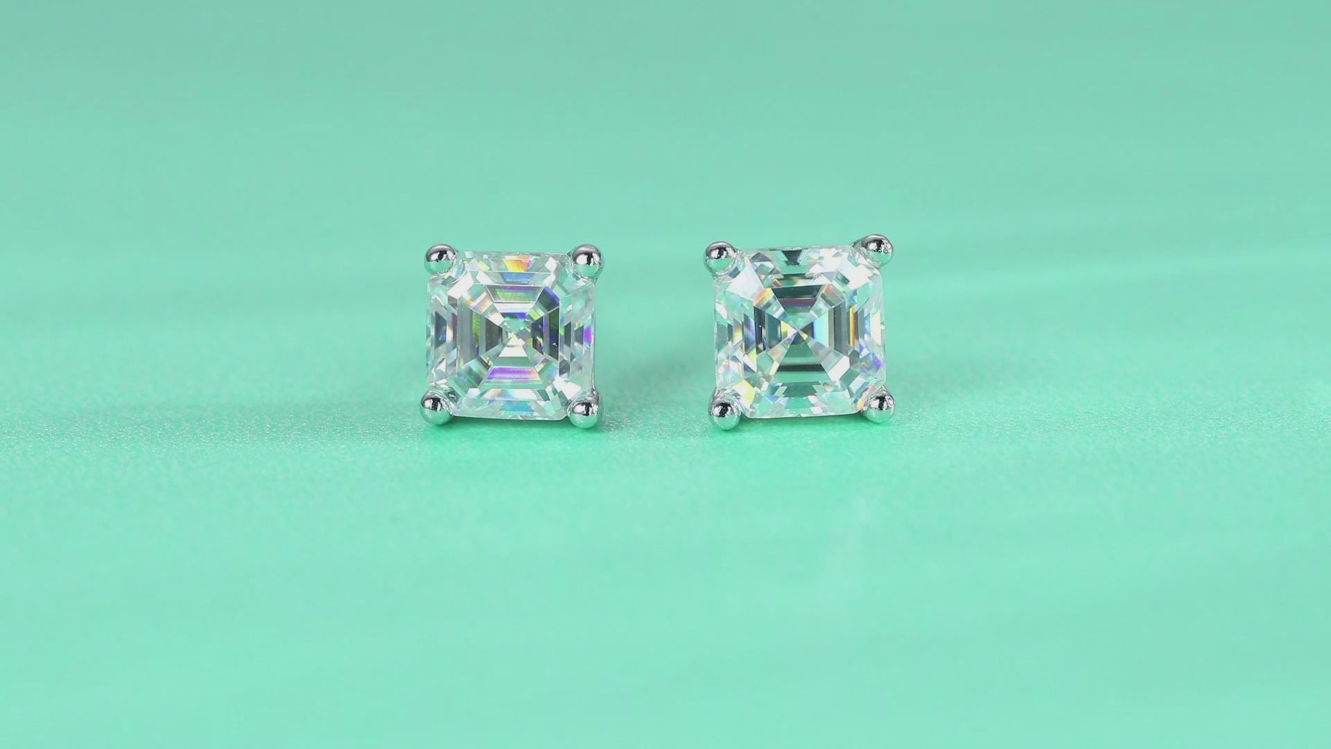 Carefree Square-Cut Moissanite Stud Earrings in Sterling Silver — video