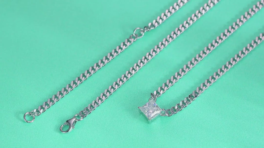 Bravado Square-Cut Moissanite Cuban Chain Necklace in Sterling Silver — video