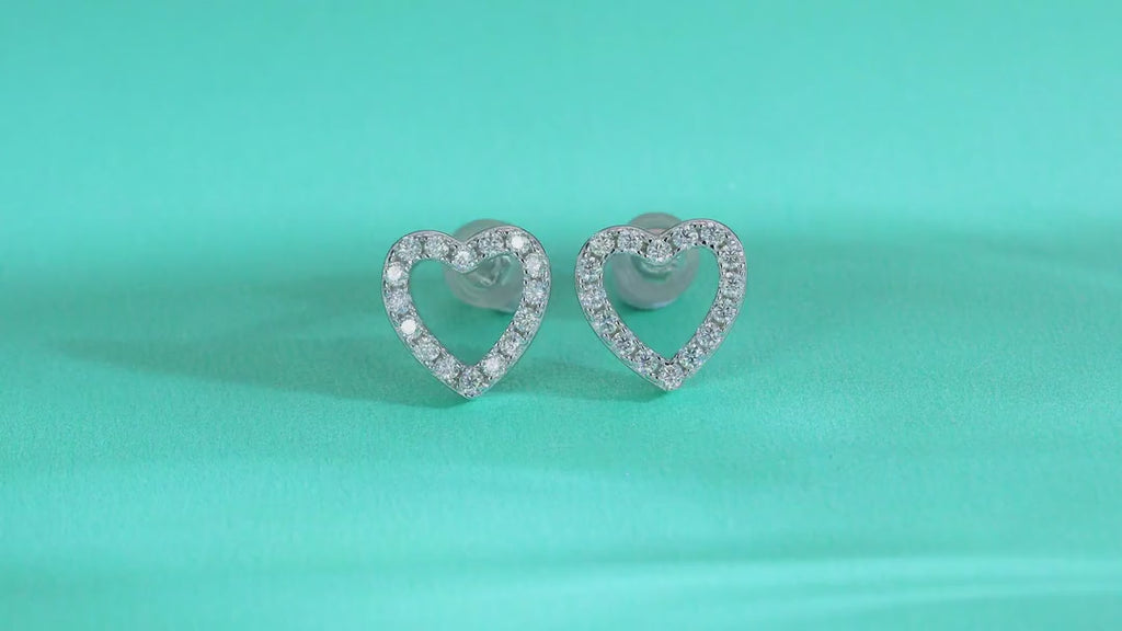 Coeurette Moissanite Heart Stud Earrings in Sterling Silver — video