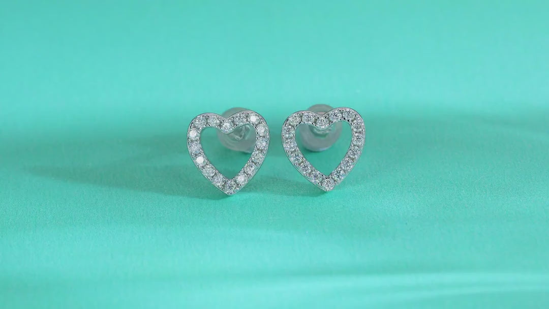 Coeurette Moissanite Heart Stud Earrings in Sterling Silver — video