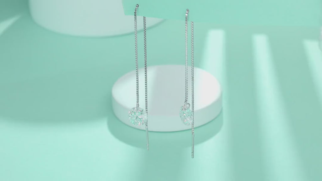 Wave Moissanite Threader Drop Earrings in Sterling Silver — video