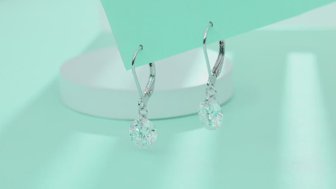 Lever Moissanite Solitaire Drop Earrings in Sterling Silver — video