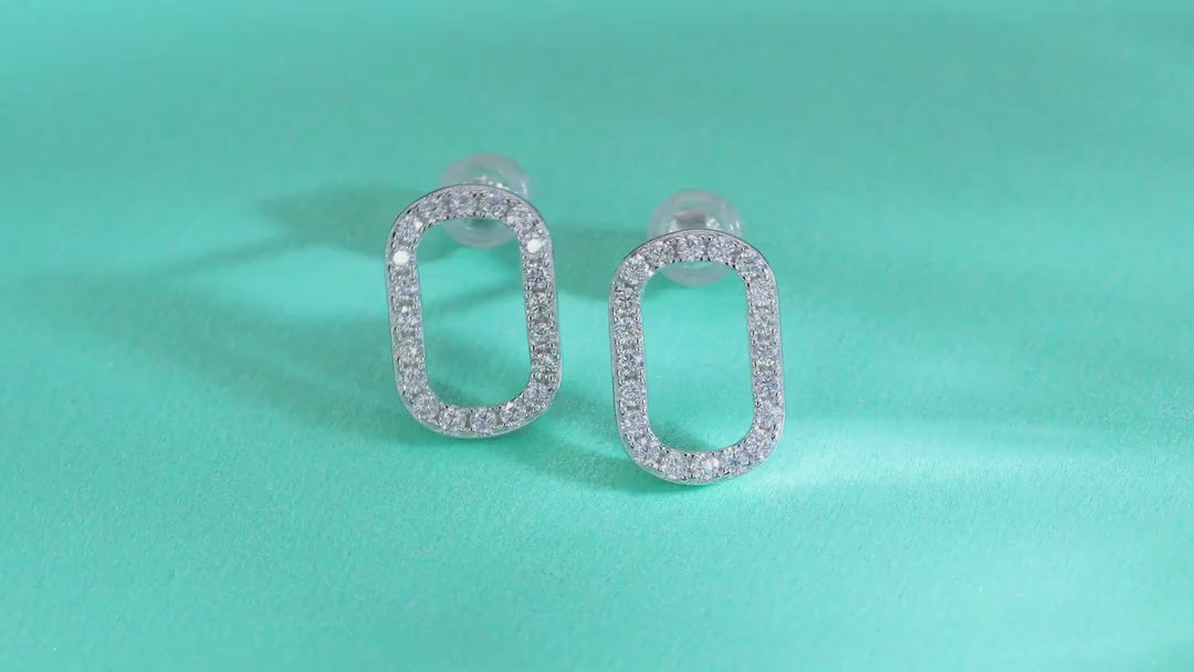 Cameo Moissanite Oval Stud Earrings in Sterling Silver — video