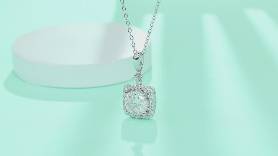 Marie 2 Carat Moissanite Halo Pendant Necklace in Sterling Silver — video