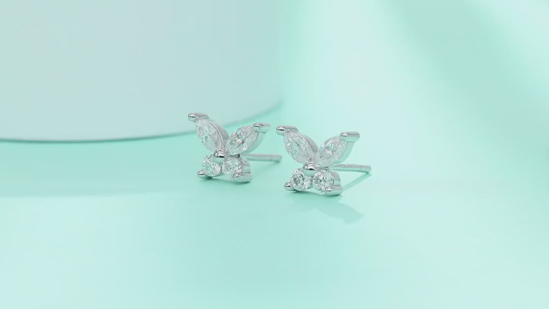 Cloverette Moissanite Cluster Stud Earrings in Sterling Silver — video