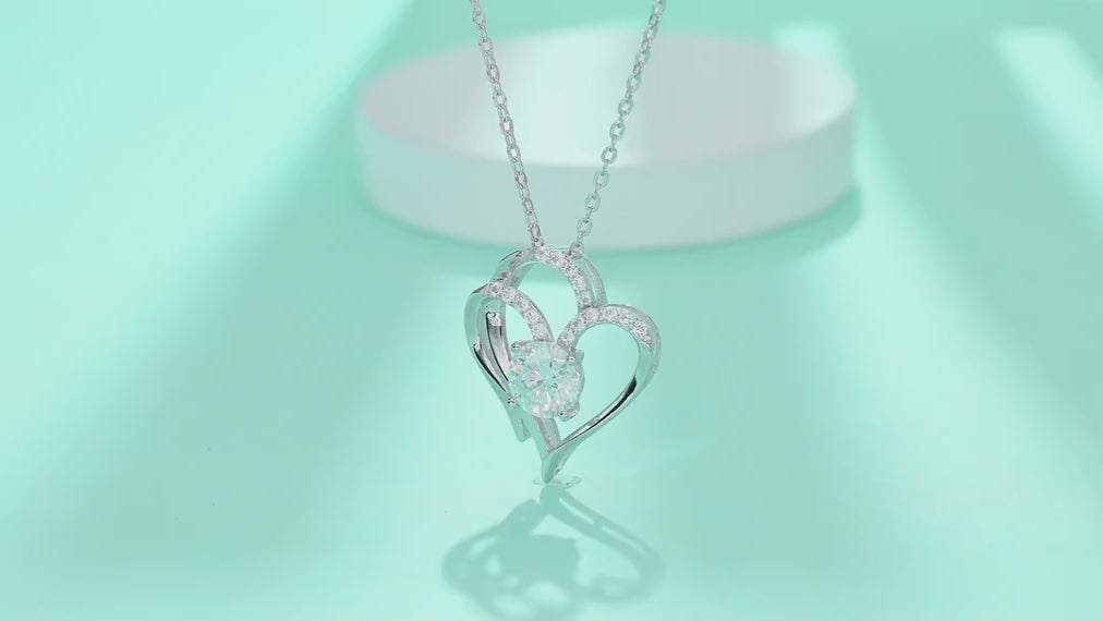 Beloved 1 Carat Moissanite Heart Pendant Necklace in Sterling Silver — video