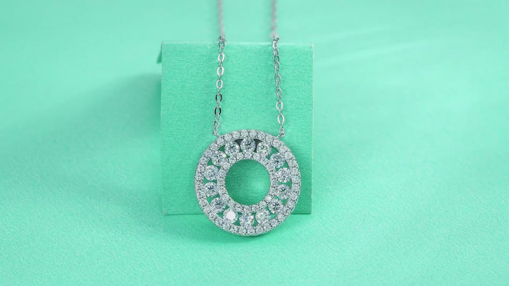 Concentric Moissanite Double Circle Necklace in Sterling Silver — video