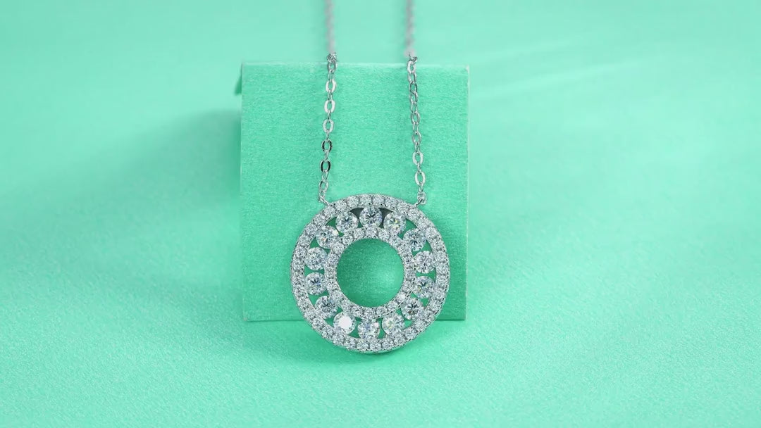 Concentric Moissanite Double Circle Necklace in Sterling Silver — video