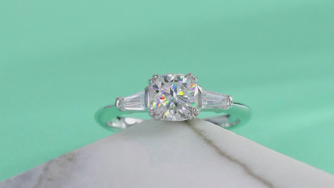Destiny Cushion-Cut Moissanite Three-Stone Ring in Sterling Silver — video