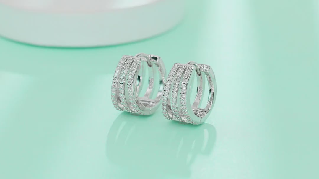 Cleave Moissanite Huggie Hoop Earrings in Sterling Silver — video