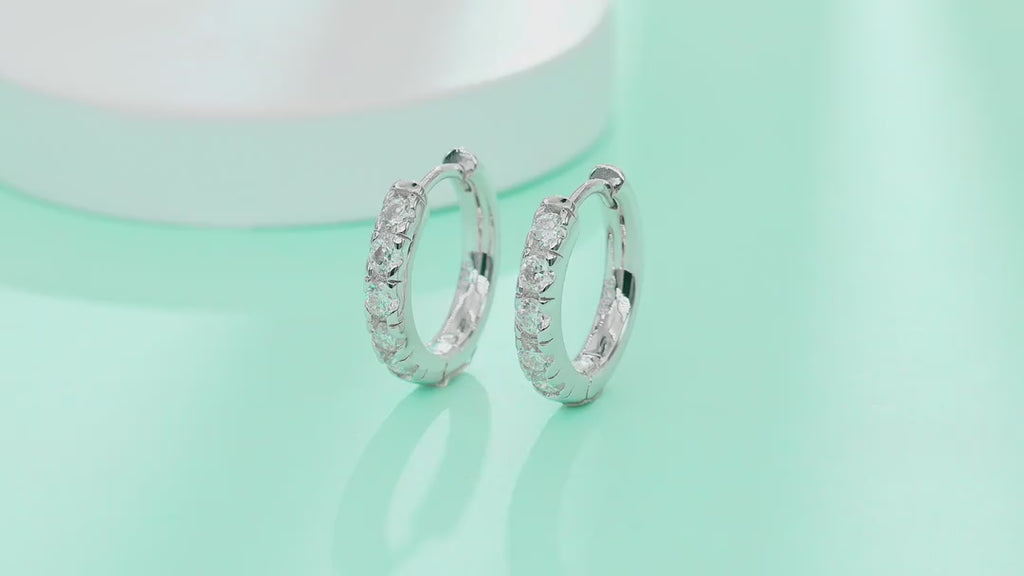 Beadline Moissanite Huggie Hoop Earrings in Sterling Silver — video