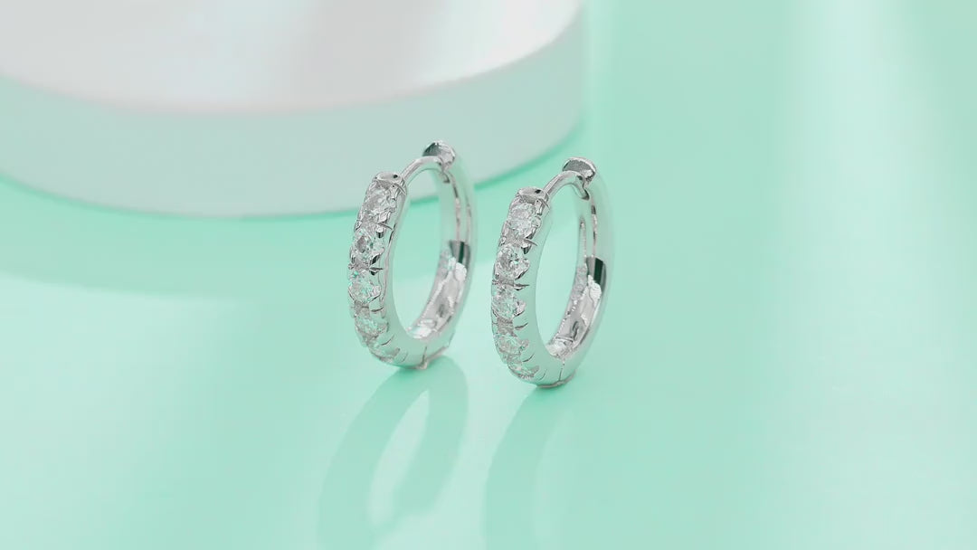 Beadline Moissanite Huggie Hoop Earrings in Sterling Silver — video