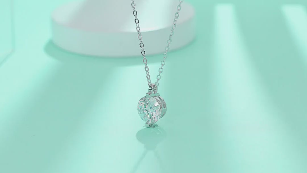 Timeless Moissanite Solitaire Pendant Necklace in Sterling Silver — video