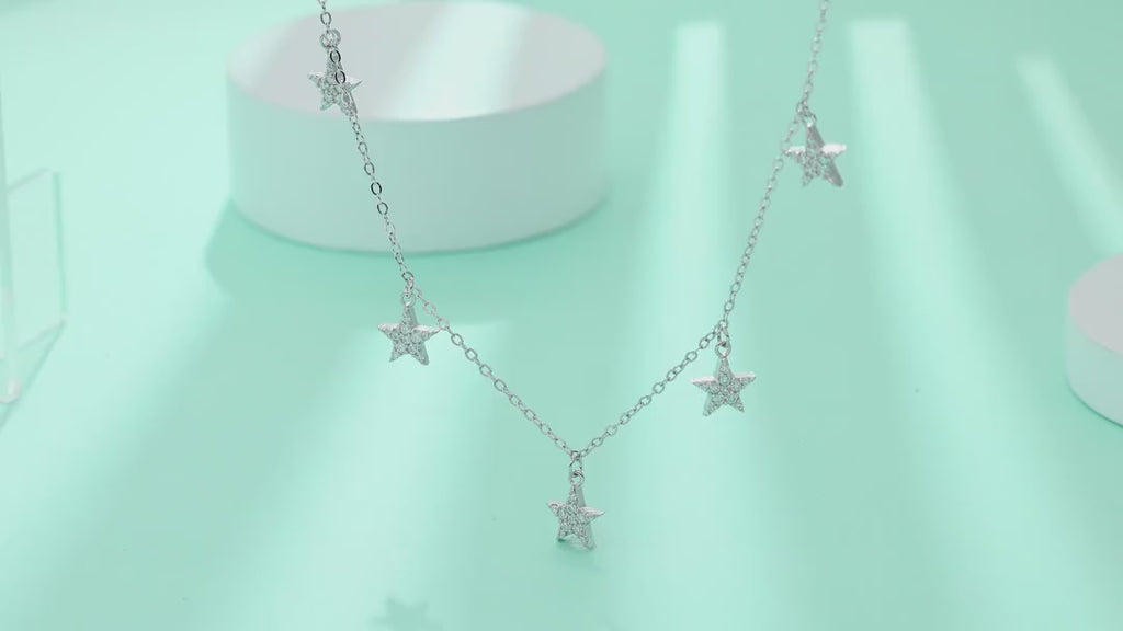 Starry Moissanite Star Station Necklace in Sterling Silver — video