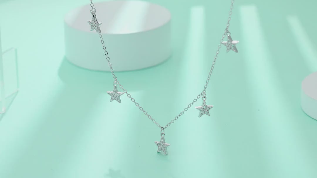 Starry Moissanite Star Station Necklace in Sterling Silver — video