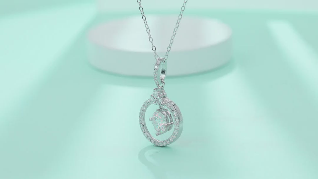 Amour 1 Carat Moissanite Circle Pendant Necklace in Sterling Silver — video