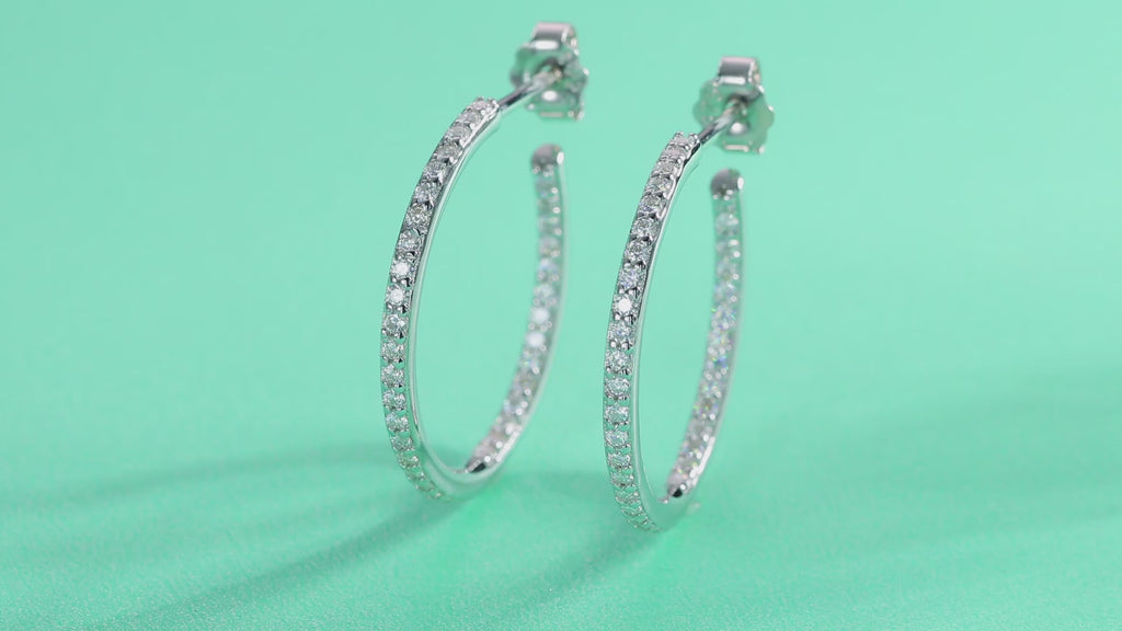 Ribbon Moissanite Hoop Earrings in Sterling Silver — video