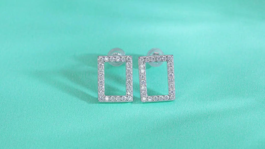 Quadro Moissanite Square Stud Earrings in Sterling Silver — video