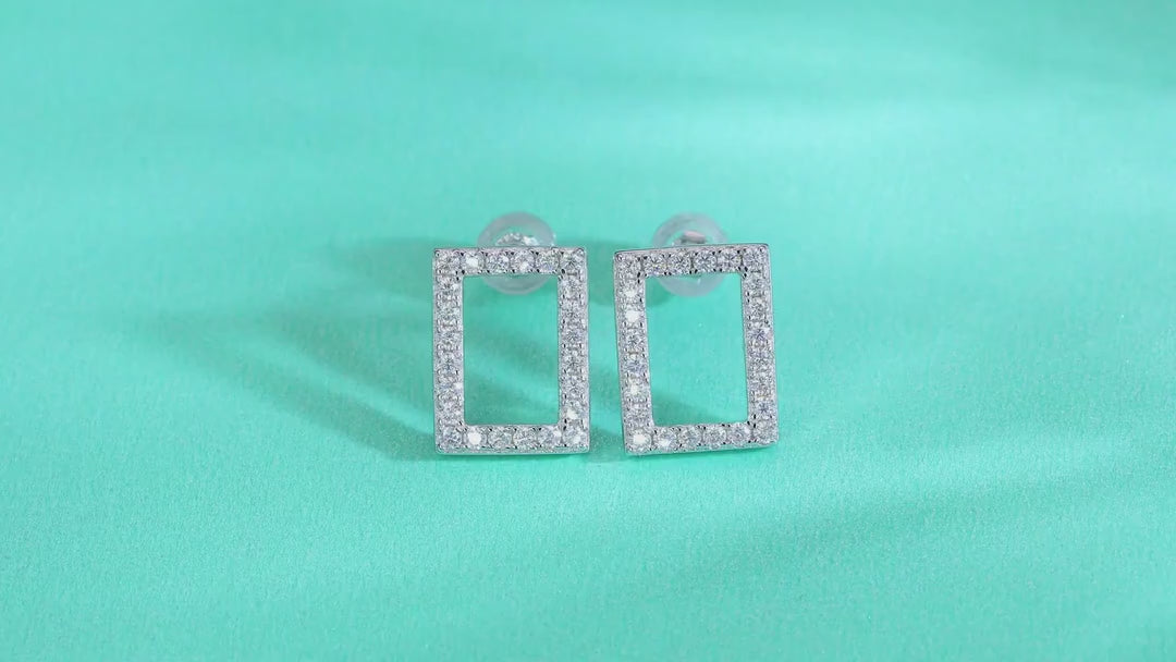 Quadro Moissanite Square Stud Earrings in Sterling Silver — video