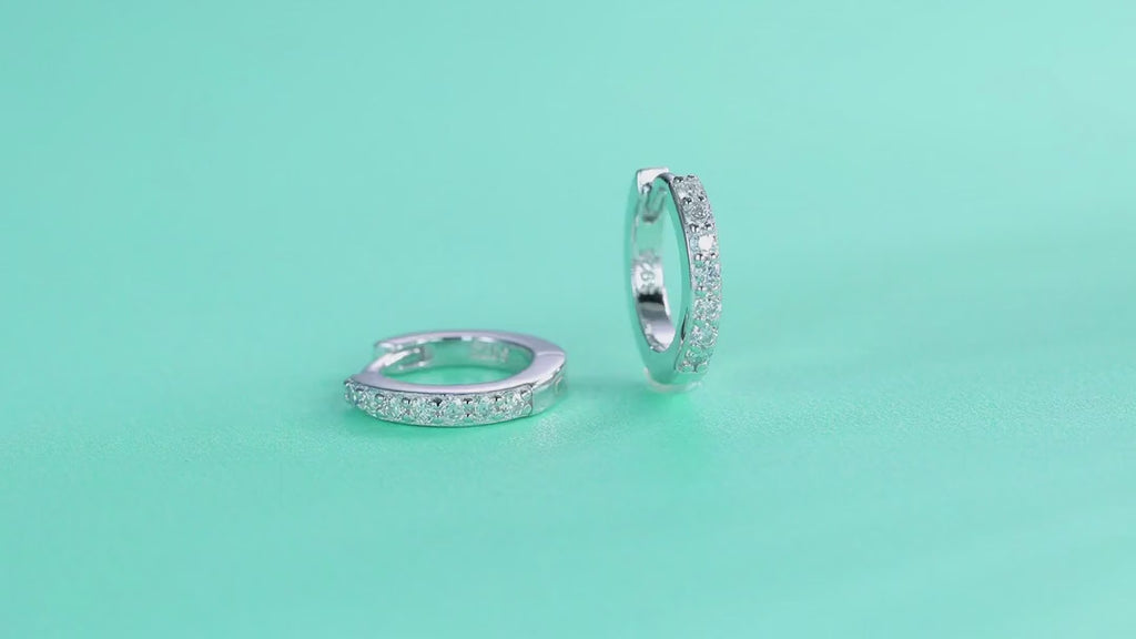 Resolute Moissanite Huggie Hoop Earrings in Sterling Silver — video