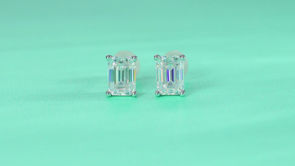Enthralled Emerald-Cut Moissanite Stud Earrings in Sterling Silver — video