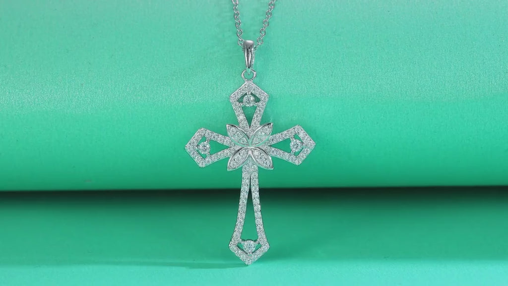 Bastion Moissanite Cross Necklace in Sterling Silver — video