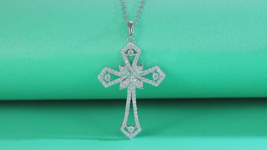 Bastion Moissanite Cross Necklace in Sterling Silver — video