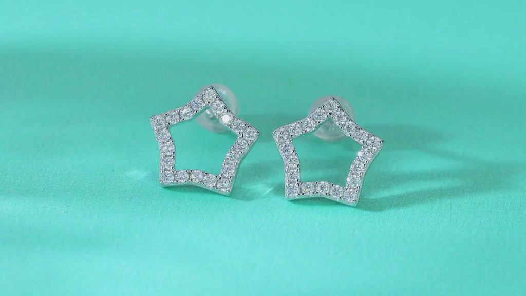 Estella Moissanite Star Stud Earrings in Sterling Silver — video