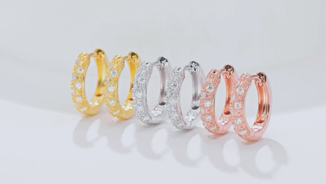 Bandeau Moissanite Huggie Hoop Earrings in Sterling Silver — video