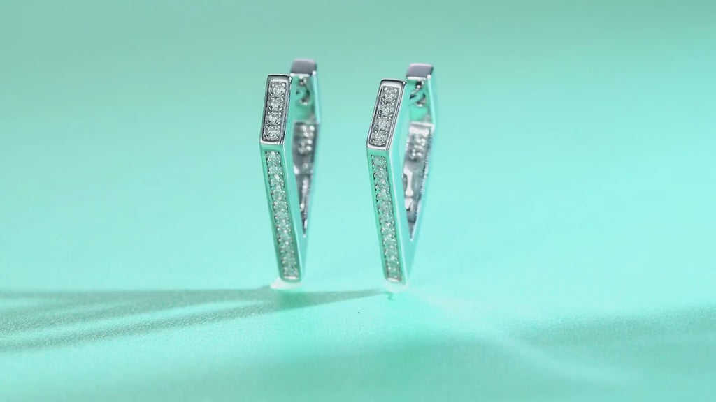 Chevron Moissanite Huggie Hoop Earrings in Sterling Silver — video
