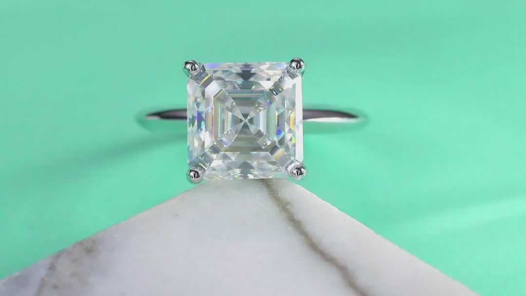 Dreamscape Asscher-Cut Moissanite Solitaire Ring in Sterling Silver — video